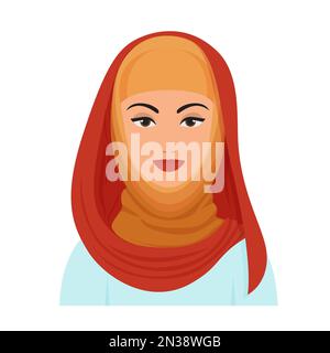 Avatar einer arabischen Frau aus dem Nahen Osten. Eine islamische Frau, die einen Hidschab-Vektor-Cartoon trägt Stock Vektor