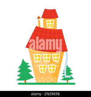 Das Dorf-Cartoon-Cottage. Ländliches Gebäude, Dorf traditionelle Haus-Vektorgrafik Stock Vektor