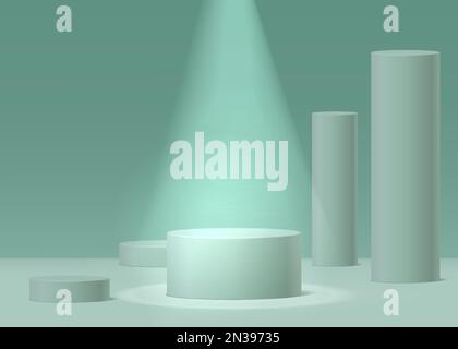 Rundes Podium. Abstract 3D Concept beleuchteter Sockel mit Scheinwerfern realistische Vektordarstellung. Produktpräsentation Stock Vektor