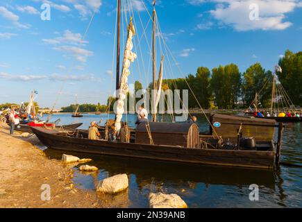 Frankreich, Loiret (45), Orléans, Loire Festival 2019, traditionelle Flachbodenboote Stockfoto