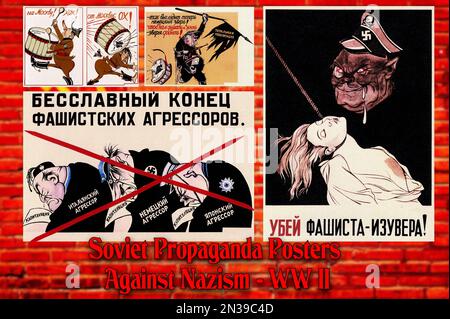 Sowjetische Propagandaposter gegen den Nazismus, die während des Zweiten Weltkriegs veröffentlicht wurden (UdSSR, CCCP, Stalin) Stockfoto