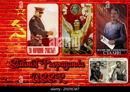 Stalinistische Propaganda-Poster der UdSSR (CCCP Stalin). Stockfoto