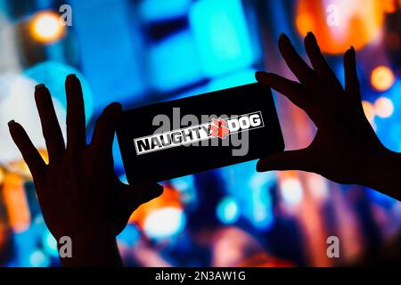 Brasilien. 07. Februar 2023. In dieser Fotoabbildung wird das Naughty Dog Logo auf dem Smartphone-Display angezeigt. (Foto: Rafael Henrique/SOPA Images/Sipa USA) Guthaben: SIPA USA/Alamy Live News Stockfoto