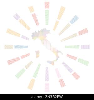 Italien, Sonnenaufgang. Niedergestreifte Rochen und Landkarte. Abbildung des Strahlungsvektors. Stock Vektor