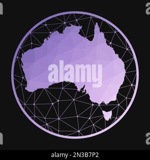 Symbol Australien. Polygonale Vektorkarte des Landes. Australiens Ikone im geometrischen Stil. Die Landkarte mit violettem, niedrigem Polygradienten auf dunklem Hintergrund Stock Vektor