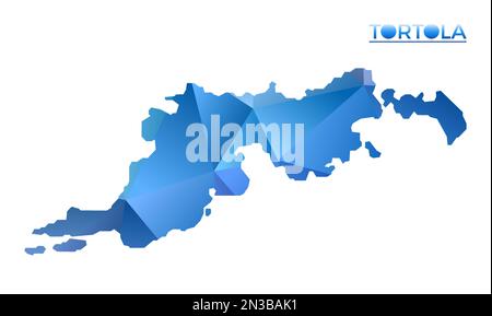 Polygonale Vektortortola-Karte. Lebendige geometrische Insel mit niedrigem Poly-Stil. Tolle Illustration für Ihre Infografiken. Technologie, Internet, Netzwerkverbindung Stock Vektor