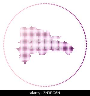 Digitales Ausweis Dominikanische Republik. Gepunktete Karte der Dominikanischen Republik im Kreis. Techniksymbol des Landes mit abgestuften Punkten. Stock Vektor