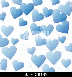 Abstrakter Valentinstag-Vektor. Polygonale Herzen in blauen Farben. Ansprechendes digitales Design. Elegante Vektordarstellung. Stock Vektor