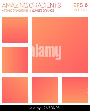 Farbenfrohe Farbverläufe in atomarer Tangerine, orangefarbene Farbtöne bei Sonnenuntergang. Bezaubernder verlaufender Hintergrund, brillante Vektordarstellung. Stock Vektor