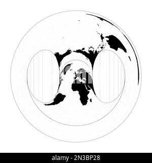 Vektor-Weltkarte. Hammerretroazimutale Projektion. Planen Sie eine geographische Weltkarte mit Rasterlinien. Vektorabbildung. Stock Vektor