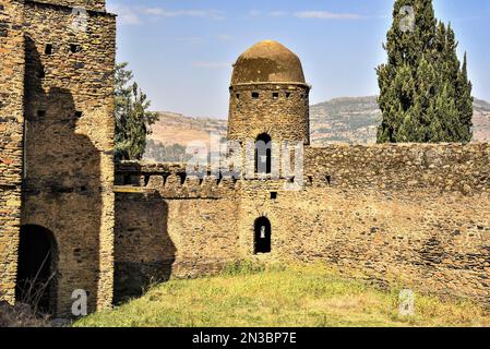 Birhan Seghed Kuregna, Festungsmauer am Schloss Adiam Seghed Iyasu, 1682-1706, Festung Fasil Ghebbi in Gondar, Region Amhara Stockfoto