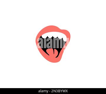 Weibliche Lippen, Mund, Lippenstift, Make-up, Zähne und Zunge, Grafikdesign. Teil des weiblichen Gesichts, Make-up, Schönheit und Mode, Vektordesign Stock Vektor