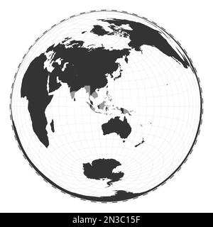 Vector-Weltkarte. Azimutale Gleichflächenprojektion nach Lambert. Geografische Karte mit Breiten- und Längengraden. Zentriert auf 120deg W Länge Stock Vektor