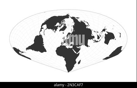 Weltkarte. Allen K. Philbricks Sinu-Mollweide-Projektion. Globus mit Breiten- und Längengraden. Weltkarte über Meridiane und Parallelen Backgrou Stock Vektor