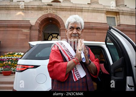Neu-Delhi, Indien. 07. Februar 2023. NEW DELHI, INDIEN - FEBRUAR 7: J & K LT Governor Manoj Sinha im Parliament House Complex, am 7. Februar 2023 in Neu-Delhi, Indien. (Foto: Sanjeev Verma/Hindustan Times/Sipa USA) Guthaben: SIPA USA/Alamy Live News Stockfoto