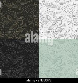 Topographiemuster. Nahtlose Kartenkacheln für Höhenlagen. Attraktiver isolierter Hintergrund. Lebendige Fliesenmuster. Vektordarstellung. Stock Vektor