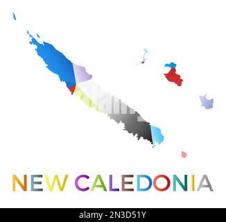 Leuchtende Neukaledonien-Form. Mehrfarbiges, geometrisches Länderlogo. Modernes, trendiges Design. Wunderschöne Vektordarstellung. Stock Vektor