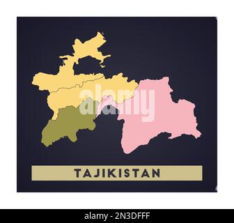 Tadschikistan-Karte. Länderposter mit Regionen. Form Tadschikistans mit Ländernamen. Lebendige Vektordarstellung. Stock Vektor