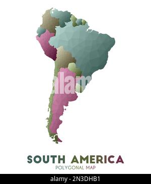 Südamerika-Karte. Bewundernswerte Kontinentalkarte im niedrigen Poly-Stil. Fesselnde Vektorillustration. Stock Vektor