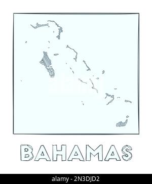 Skizzieren Sie die Bahamas. Handgezeichnete Grauskala-Landkarte. Regionen mit Hachurestreifen gefüllt. Vektordarstellung. Stock Vektor