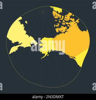 Weltkarte. Modifizierte stereographische Projektion für Alaska. Futuristische Weltanschauung für deine Infografik. Leuchtend gelbe Landfarben. Künstlerisch Stock Vektor