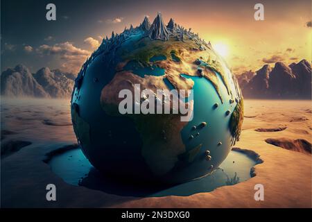 Die Erde ist zerstört. Konzept der Ökologie, der globalen Erwärmung, der Wissenschaft, der Bildung Stockfoto