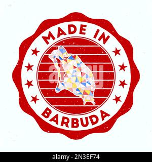 Hergestellt In Barbuda. Insel-Rundstempel. Barbuda-Siegel mit Randform. Vintage-Abzeichen mit kreisförmigem Text und Sternen. Vektordarstellung. Stock Vektor