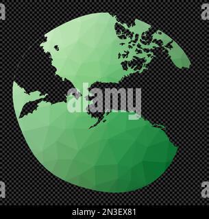 Niedrige Poly-Map der Welt. Modifizierte stereographische Alaska-Projektion. Polygonale Weltkarte auf transparentem Hintergrund. Schablonenform geometrisches Glo Stock Vektor