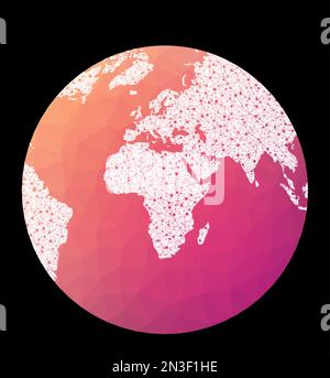 Karte des Weltnetzes. Chamberlin-Projektion für Afrika. Draht Globus in Chamberlin Afrika Projektion auf geometrischem Low Poly Hintergrund. Stock Vektor