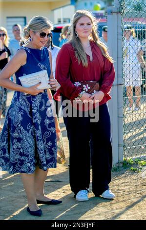 Königin Maxima und Prinzessin Amalia der Niederlande im Emilio Wilson Park in Philipsburg, am 07. Februar 2023, um die ehemalige Wächterplantage und das Erwin Richardson Little League Stadium zu besuchen, am 8. Tag des Besuchs im Caribbean Photo: Albert Nieboer/Netherlands OUT/Point de Vue OUT Stockfoto