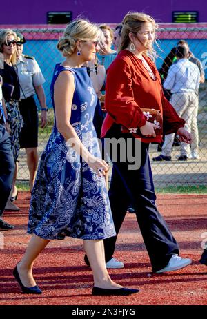 Königin Maxima und Prinzessin Amalia der Niederlande im Emilio Wilson Park in Philipsburg, am 07. Februar 2023, um die ehemalige Wächterplantage und das Erwin Richardson Little League Stadium zu besuchen, am 8. Tag des Besuchs im Caribbean Photo: Albert Nieboer/Netherlands OUT/Point de Vue OUT Stockfoto