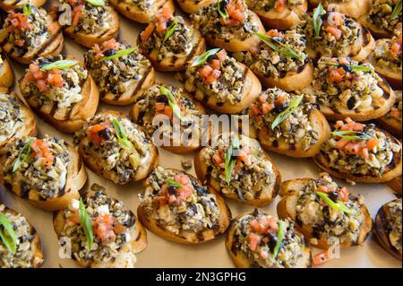 Hors d'Oeuvres auf einem Tablett; Omaha, Nebraska, Vereinigte Staaten von Amerika Stockfoto