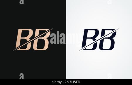 Bb Letter Logo Design Vector Template. Logo Mit Goldenem Und Schwarzem Buchstabenmuster Stock Vektor