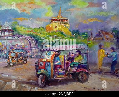 Kunst Ölgemälde schöne Kunst Thailand Tuk Tuk, Fahrzeug, siam Land des Lächelns Stockfoto
