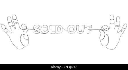 Eine durchgehende Handlinie zeigt das Wort „ausverkauft“. Vektorkonzept zur Darstellung dünner Linien. Kontur Zeichnen kreativer Ideen. Stock Vektor