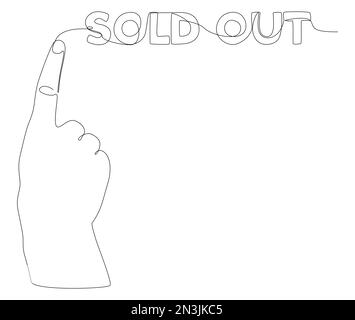 Eine durchgehende Handlinie zeigt das Wort „ausverkauft“. Vektorkonzept zur Darstellung dünner Linien. Kontur Zeichnen kreativer Ideen. Stock Vektor