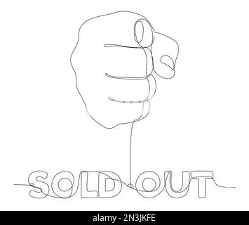 Eine durchgehende Handlinie zeigt das Wort „ausverkauft“. Vektorkonzept zur Darstellung dünner Linien. Kontur Zeichnen kreativer Ideen. Stock Vektor