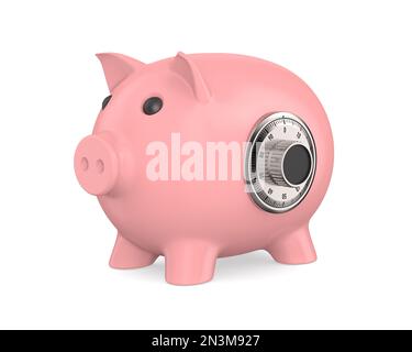 Pinkfarbenes Sparschwein auf weißem Hintergrund. Isolierte 3D-Abbildung Stockfoto