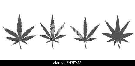 Cannabis hinterlässt Symbole. Hanfpflanzensilhouetten-Sammlung. Marihuana-Kräuter für Logo-Design. Vektordarstellung Stock Vektor