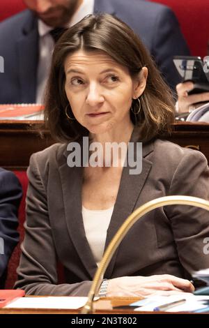 Die französische Staatssekretärin für Europa, Laurence Boone, nimmt am 07. Februar 2023 an einer Fragestunde an die Regierung in der französischen Nationalversammlung in Paris Teil. Foto: David Niviere/ABACAPRESS.COM Stockfoto