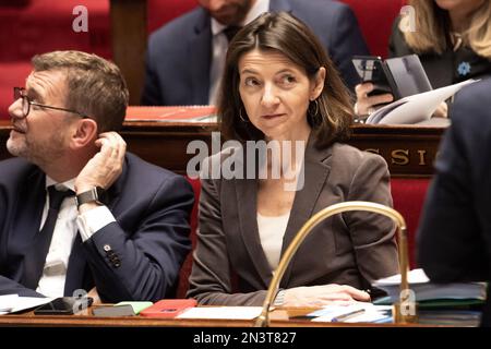 Die französische Staatssekretärin für Europa, Laurence Boone, nimmt am 07. Februar 2023 an einer Fragestunde an die Regierung in der französischen Nationalversammlung in Paris Teil. Foto: David Niviere/ABACAPRESS.COM Stockfoto