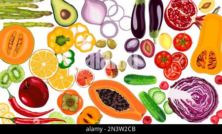 Große Reihe von realistischen Vektor-Illustration von Obst und Gemüse Stock Vektor