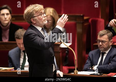 Der Minister für Landwirtschaft und Ernährungssouveränität, Marc Fesneau, nimmt am 07. Februar 2023 in Paris an einer Fragestunde mit Anfragen an die Regierung in der französischen Nationalversammlung Teil. Foto: David Niviere/ABACAPRESS.COM Stockfoto