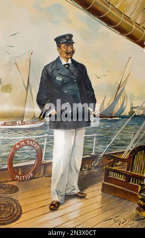 Kaiser Wilhelm II. Auf seinem S. M. Yacht Meteor, gemalt von dem Marinemaler Willy Stoewer Stockfoto