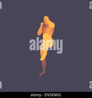 Kickbox Fighter vorbereiten, führen Sie einen High Kick. Fitness, Sport, Training und Martial Arts Konzept. 3D-Modell des Menschen. Menschlichen Körper. Design Element. Vect Stock Vektor