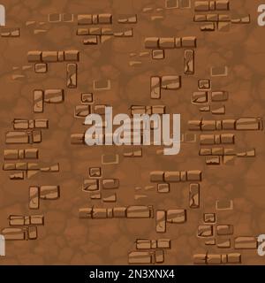 Nahtloser Boden mit Steinen, strukturierte alte braune Ziegelwand für die gui des Spiels Stock Vektor