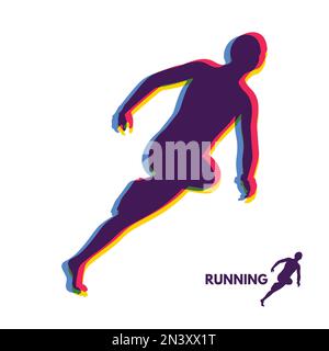 Silhouette einer laufender Mann. Design für den Sport. Emblem für Marathon und Joggen. Vector Illustration. Stock Vektor