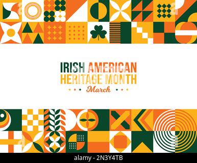 Hintergrund Des Irish American Heritage Month. Feierlicher Beitrag irischer Einwanderer in den Vereinigten Staaten von Amerika im März. Postvektor in sozialen Medien Stock Vektor