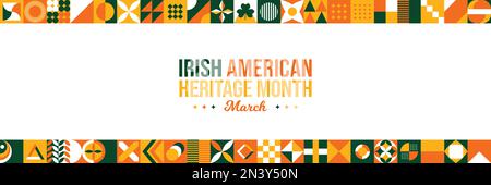 Hintergrund Des Irish American Heritage Month. Beitrag eines irischen Immigranten in den Vereinigten Staaten von Amerika im März. Horizontale Website-Kopfzeile Stock Vektor