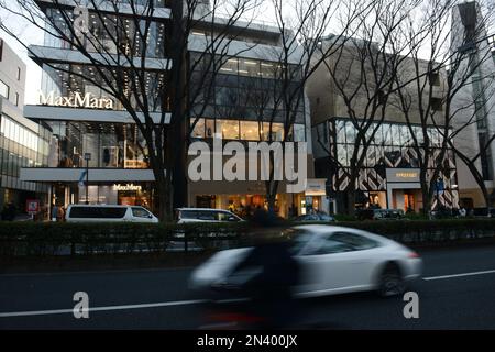 Die schicke Omotesandō Avenue ist mit eleganten Designerläden und angesagten Cafés gesäumt. Tokio, Japan. Stockfoto